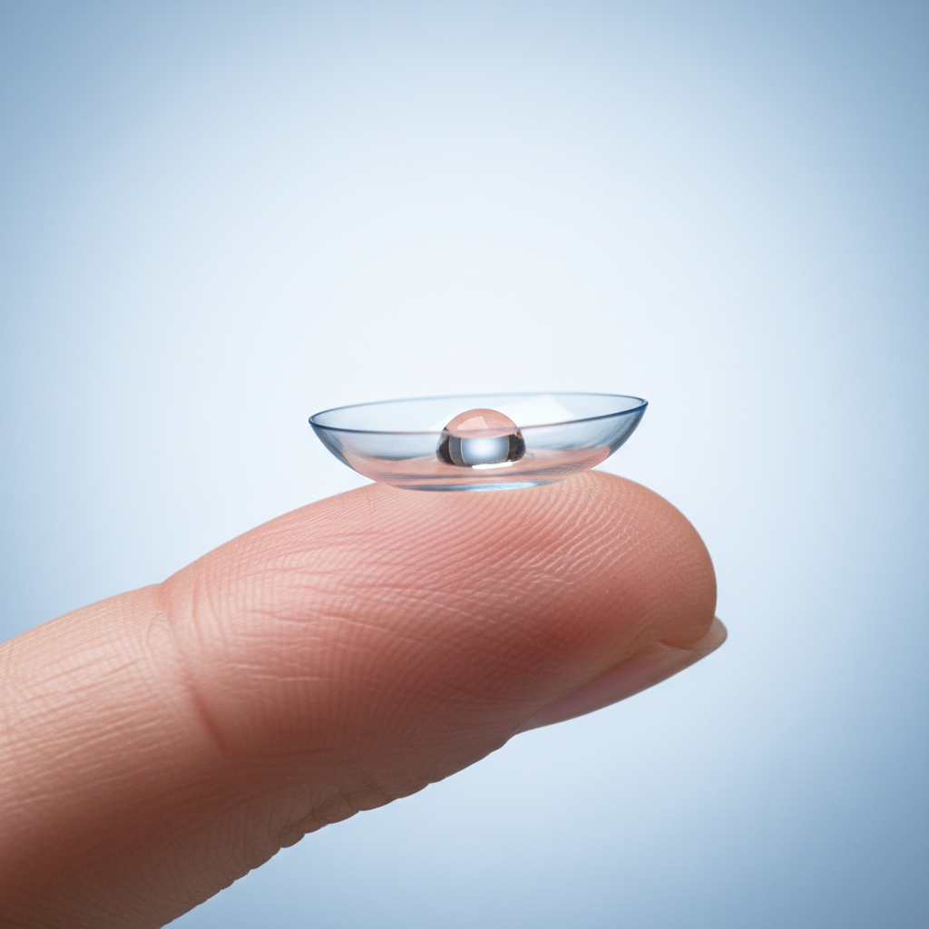 Contact lens on fingertip