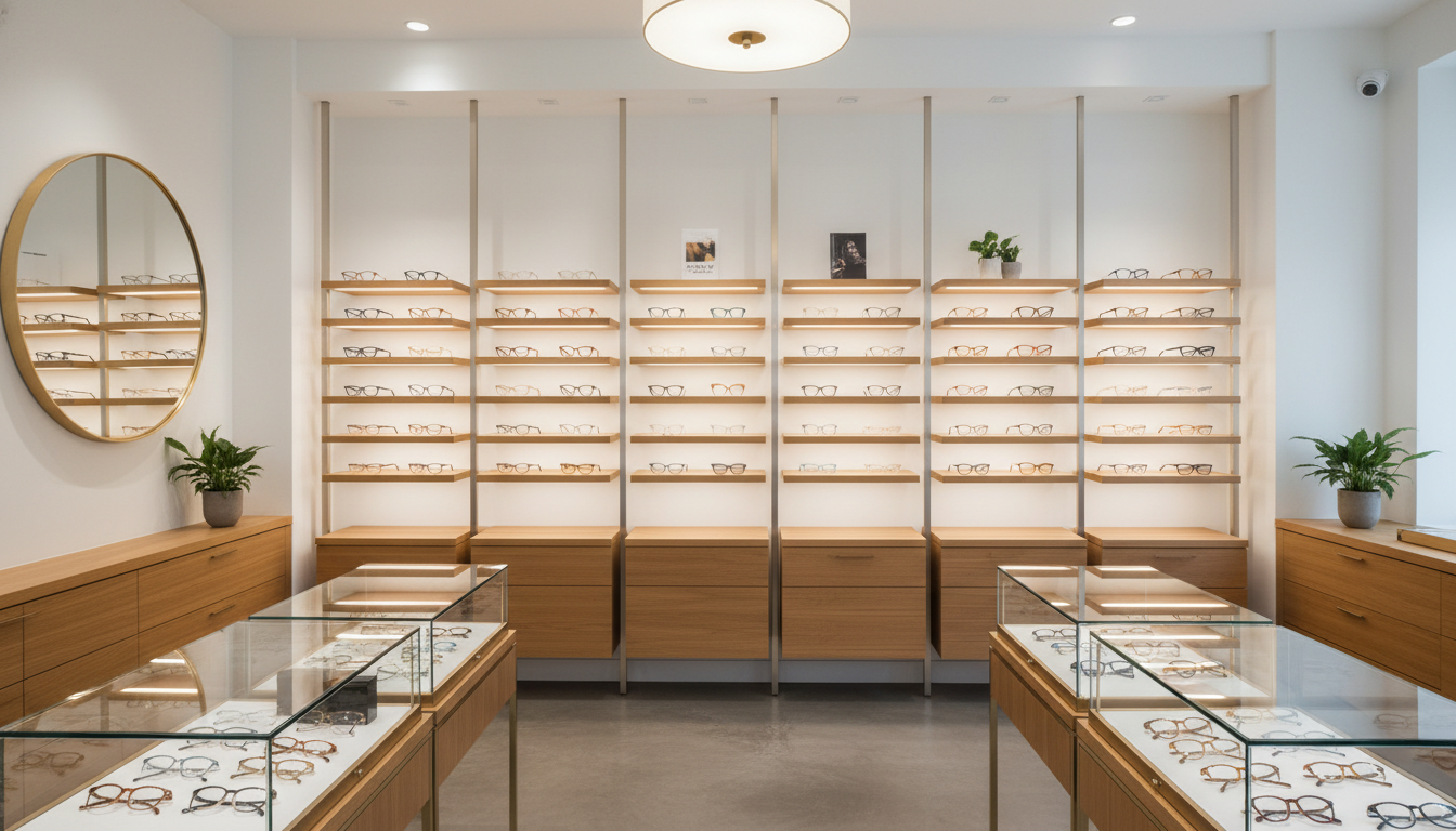 Stylish optical boutique with designer frames